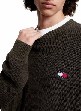 Pull Tommy Jeans Tonal XS Badge Vert Homme