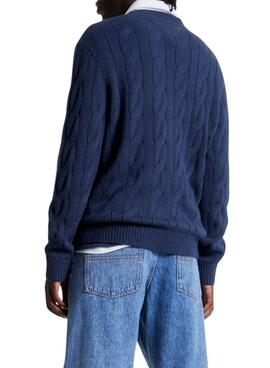 Pull Tommy Jeans Flag Câble Bleu Marine Homme