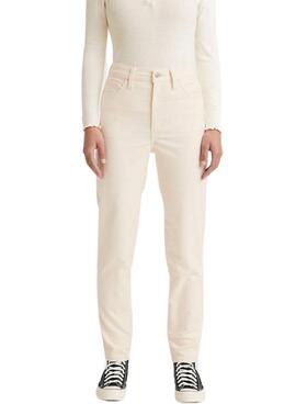 Pantalon Jeans Levis High Taille Mom Beige Femme