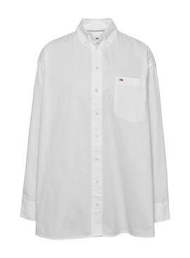 Chemise Tommy Jeans Popeline Oversized Blanc Femme