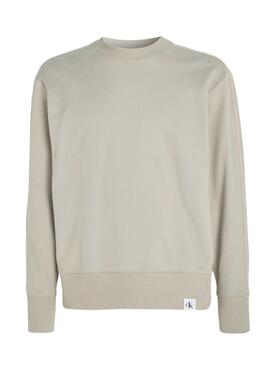 Sweat Calvin Klein Jeans Tissé Tab Crew Beige