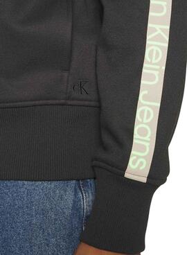 Sweat Calvin Klein Jeans Logo Tape Zip Noire