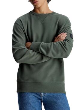 Sweat Calvin Klein Jeans Badge Vert Homme