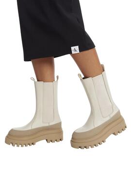 Bootss Calvin Klein Chelsea Flatforme Beige Femme