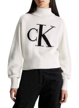 Pull Calvin Klein Jeans Blown CK Beige Femme