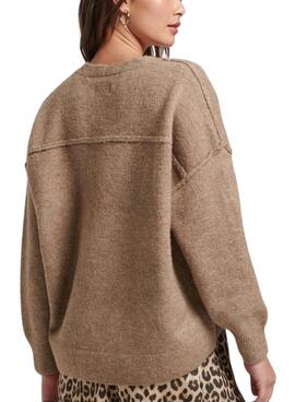 Pull Superdry V Neck Oversized Beige Femme