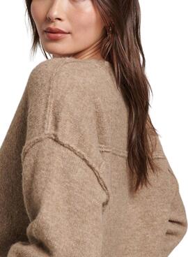Pull Superdry V Neck Oversized Beige Femme