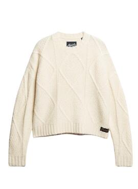 Pull Superdry Chunky Câble Beige pour Femme