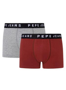 Pack 2 Boxer Pepe Jeans Solid Bordeaux Gris Homme