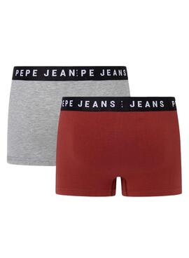 Pack 2 Boxer Pepe Jeans Solid Bordeaux Gris Homme