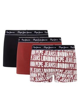 Pack 3 Boxeurs Pepe Jeans Allover Bordeaux Homme