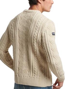 Pull Superdry Vintage Jacob Beige pour Homme