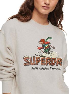 Sweat Superdry Travel Carte postale Gris Femme