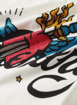 T-Shirt Superdry Tattoo Script Blanc Femme