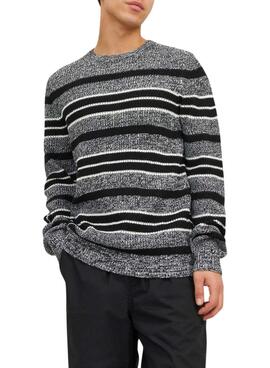 Pull Jack & Jones Torsion Rayures Gris pour Homme