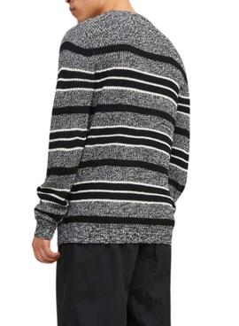 Pull Jack & Jones Torsion Rayures Gris pour Homme