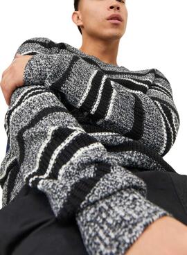 Pull Jack & Jones Torsion Rayures Gris pour Homme