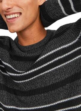 Pull Jack & Jones Torsion Rayures Noire Homme