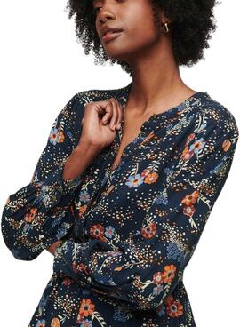 Robe Superdry Long Tierouge Midi Bleu Marine Femme