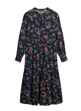 Robe Superdry Long Tierouge Midi Bleu Marine Femme