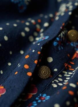 Robe Superdry Long Tierouge Midi Bleu Marine Femme