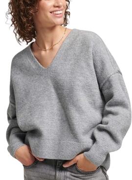 Pull Superdry V-Neck Oversized Gris pour Femme