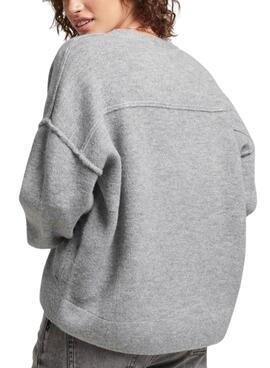 Pull Superdry V-Neck Oversized Gris pour Femme