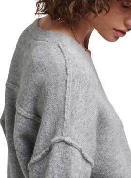 Pull Superdry V-Neck Oversized Gris pour Femme