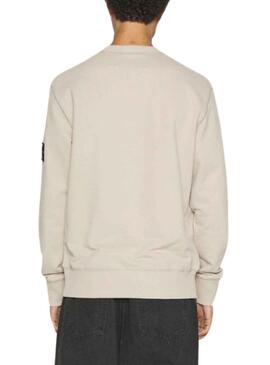 Sweat Calvin Klein Badge Crew Beige Homme