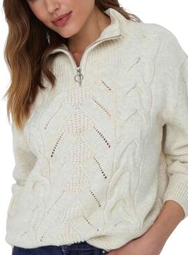 Pull Only Leise Zip Blanc pour Femme