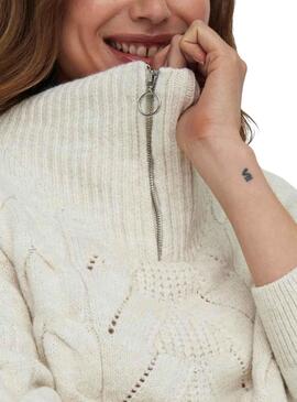 Pull Only Leise Zip Blanc pour Femme