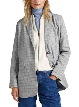 Veste Pepe Jeans Romy Cadres Gris pour Femme