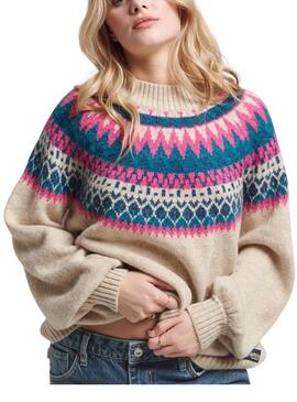 Pull Superdry Slouchy Beige pour Femme