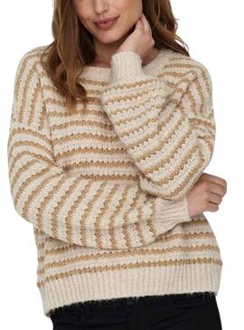 Pull Only Lann Rayures Beige pour Femme