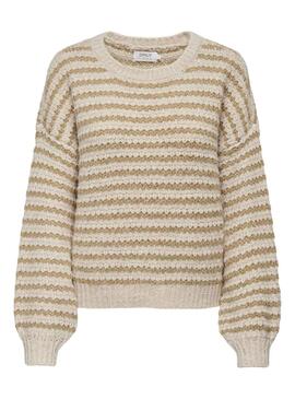 Pull Only Lann Rayures Beige pour Femme