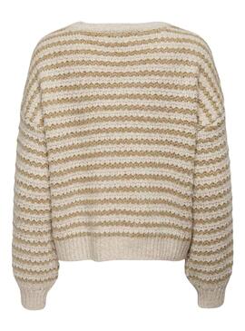 Pull Only Lann Rayures Beige pour Femme