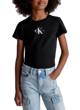 T-Shirt Calvin Klein Micro Monogram Noire Fille