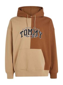 Sweat Tommy Jeans Relaxed Université Beige Homme