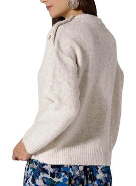 Pull Naf Naf Boutons dorés Beige pour Femme