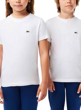 T-Shirt Lacoste De Knitted Blanc pour Fille Garçon