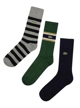 Pack 3 Chaussettes Lacoste Gris Rayures pour Homme