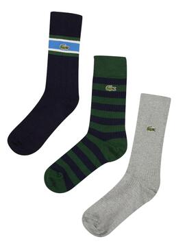 Pack 3 Chaussettes Lacoste Vert Rayures Homme