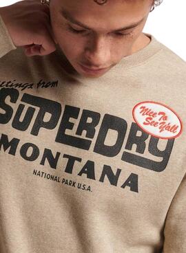 Sweat Superdry Travel Carte postale Brun Homme