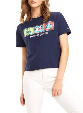 T-Shirt Tommy Jeans Positive Bleu Marino Femme
