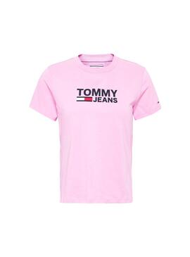 T-Shirt Tommy Jeans Corp Logo Rosa Femme