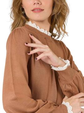 Pull Naf Naf Col Extraible Camel pour Femme