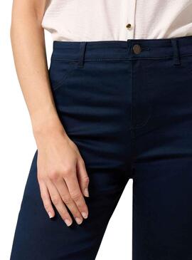 Pantalon Naf Naf Chino Élastique Bleu Marine pour Femme