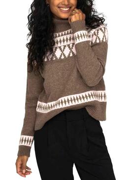 Pull Only Mathilda Jacquard Brun pour Femme