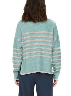 Pull Only Vendredi Bleu Listes Beige pour Femme