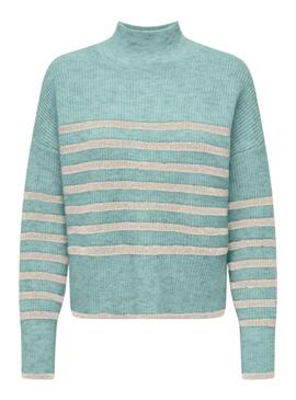 Pull Only Vendredi Bleu Listes Beige pour Femme